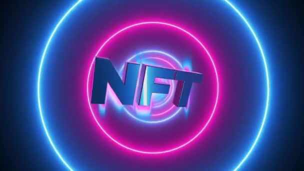 Nft Non Fungible Token Neon Konzept Mit Abstraktem Hintergrund Kreisförmige — Stockvideo