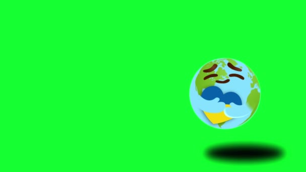 Zorgvuldige Emoticon Planeet Aarde Met Grote Open Sprankelende Ogen Knuffelen — Stockvideo