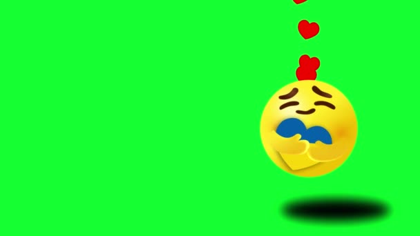 Gondoskodó Emotikon Nagy Nyitott Csillogó Szemekkel Ölelés Szív Ukrán Zászló — Stock videók