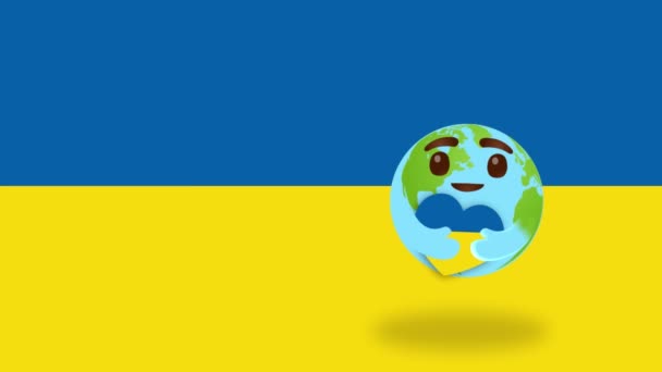 Büyük Parlak Gözleriyle Dünya Gezegenini Önemseyen Ukrayna Bayrağıyla Bir Kalbe — Stok video