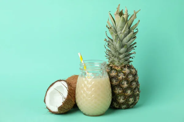 Pina Colada Cocktail Ingredients Mint Background — Stock Photo, Image