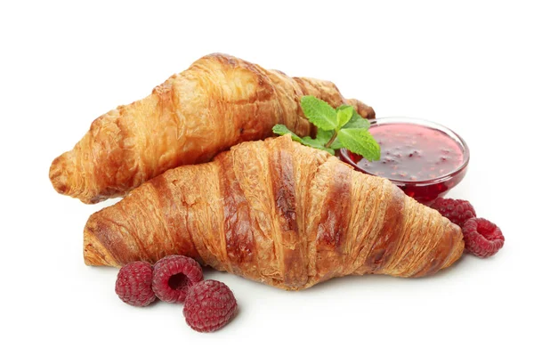 Croissanter Med Hallon Sylt Isolerad Vit Bakgrund — Stockfoto