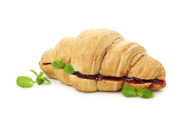 Croissant Mit Himbeermarmelade Isoliert Auf Weißem Hintergrund — Stockfoto