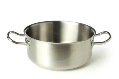 Metal boş tencere beyaz arkaplanda izole.