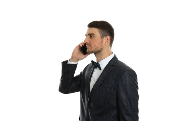 Businessman Talking Phone Isolated White Background — Stock Photo, Image