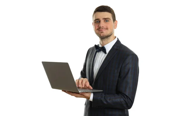 Businessman Laptop Isolated White Background — Stock Photo, Image