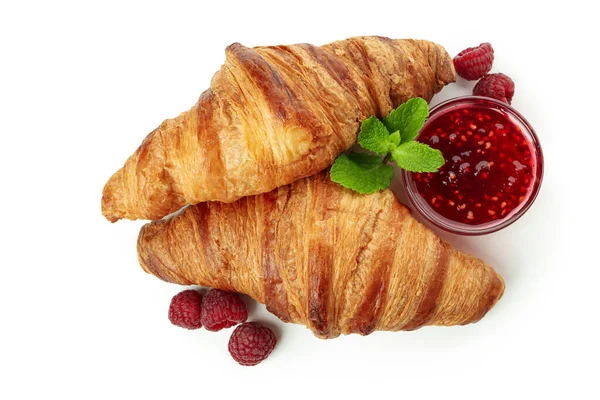 Croissanter Med Hallon Sylt Isolerad Vit Bakgrund — Stockfoto