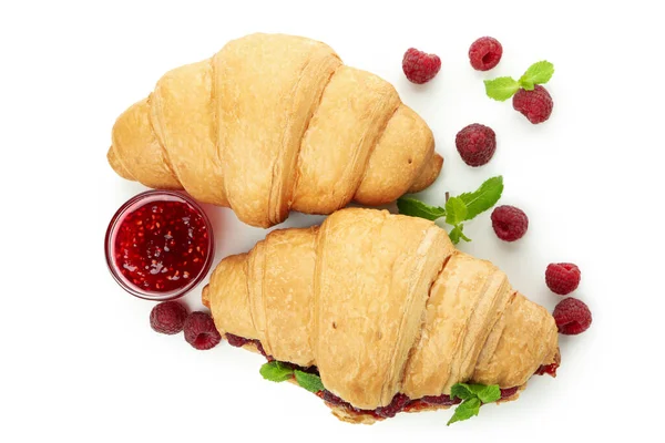 Croissanter Med Hallon Sylt Isolerad Vit Bakgrund — Stockfoto