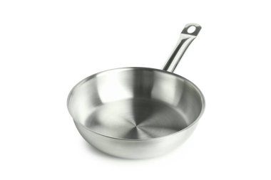 Metal boş kase beyaz arkaplanda izole.