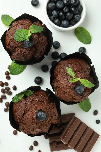 Concept Delicious Food Chocolate Muffins White Background — Stock Photo, Image