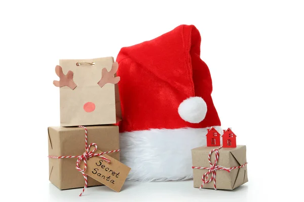 Segredo Papai Noel Presentes Isolados Fundo Branco — Fotografia de Stock
