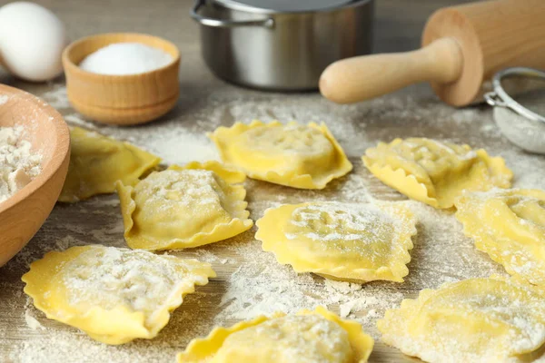 Koncept Vaření Chutné Ravioli Zblízka — Stock fotografie