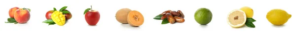 Conjunto Diferentes Frutas Aisladas Sobre Fondo Blanco —  Fotos de Stock