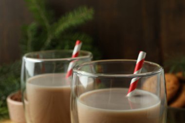 Kakaolu lezzetli içecek kavramı, yakın plan.