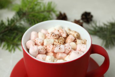 Kakaolu lezzetli içecek kavramı, yakın plan.