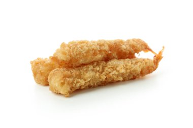 Kızarmış karides beyaz arka planda izole edilmiş.