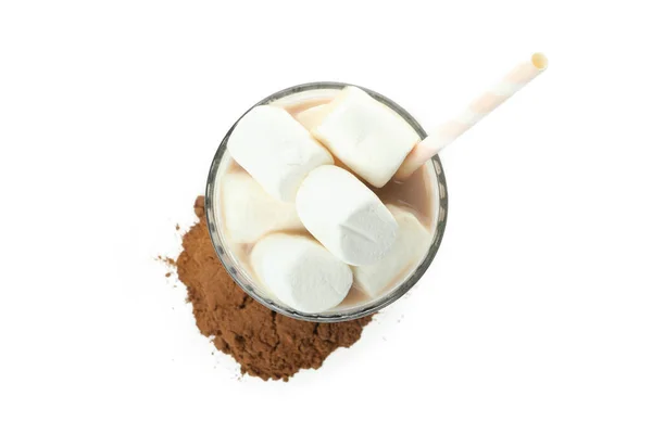 Cacao Avec Guimauves Verre Isolé Sur Fond Blanc — Photo