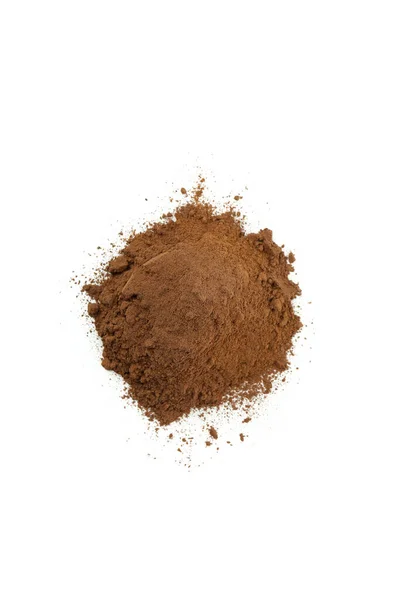 Cacaopoeder Geïsoleerd Witte Achtergrond Bovenaanzicht — Stockfoto