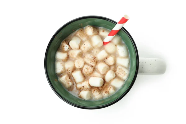 Copo Cacau Com Marshmallows Isolado Sobre Fundo Branco — Fotografia de Stock