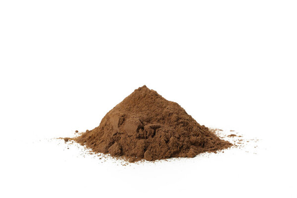 Cocoa powder isolated on white background, close up