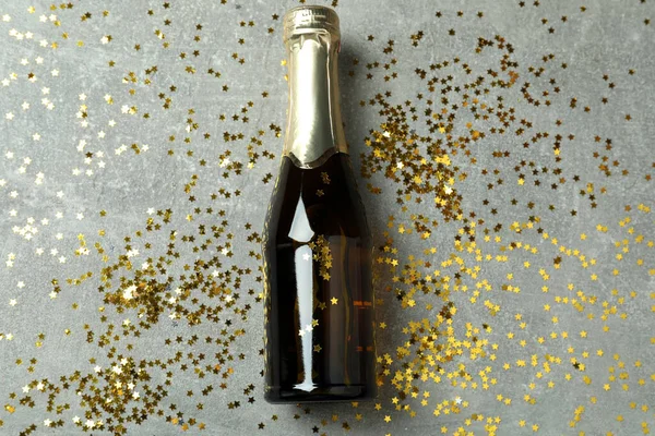 Bottle Champagne Glitter Gray Txetured Background — Stock Photo, Image