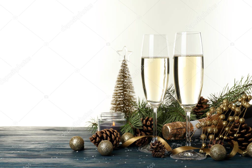 New Year celebration concept with champagne isolated on white background.