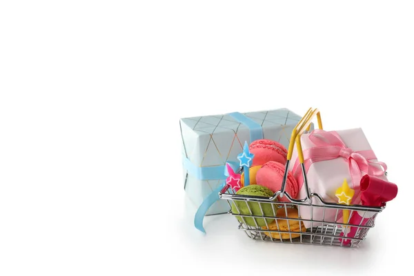 Gift Box Shop Basket Birthday Accessories Isolated White Background — Stock Photo, Image