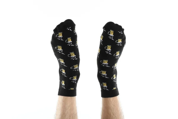 Männliche Beine Lustigen Socken Isoliert Auf Weißem Hintergrund — Stockfoto