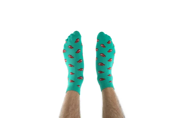 Männliche Beine Lustigen Socken Isoliert Auf Weißem Hintergrund — Stockfoto