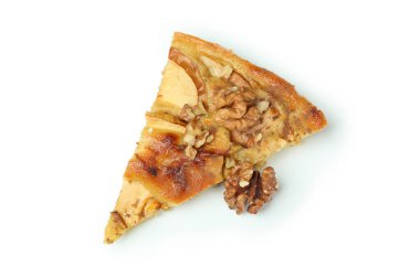 Beyaz arkaplanda izole edilmiş bir parça elmalı turta