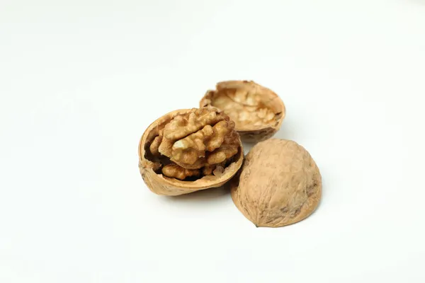 Nueces Con Cáscara Nuez Sobre Fondo Blanco Cerca — Foto de Stock