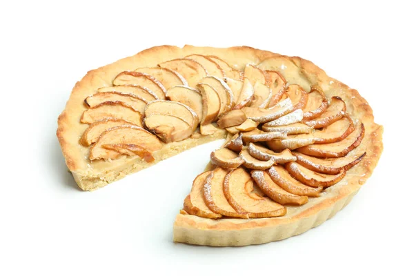 Tarte Aux Pommes Tranchée Isolée Sur Fond Blanc — Photo