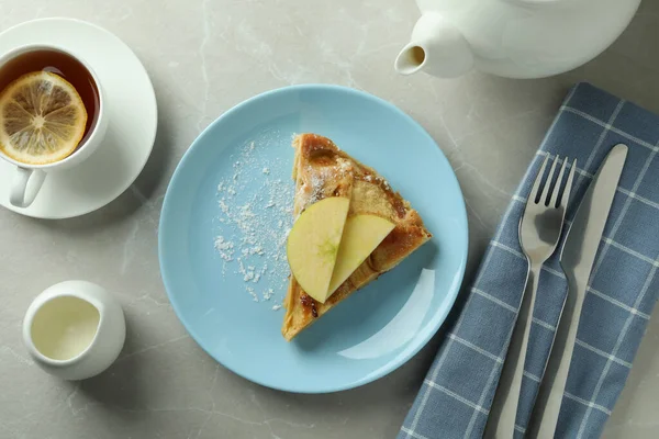 Concept Aliments Savoureux Avec Tarte Aux Pommes Sur Fond Texturé — Photo