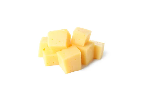 Cubes Fromage Pâte Dure Isolé Sur Fond Blanc — Photo