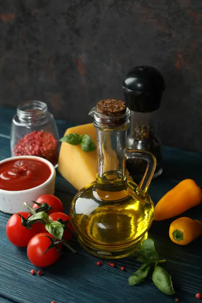 Ingredientes Para Cozinhar Pizza Mesa Madeira — Fotografia de Stock
