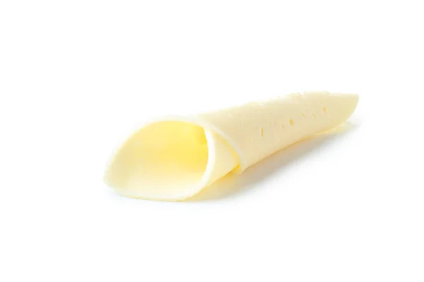 白い背景に単離されたハードチーズをスライス — ストック写真