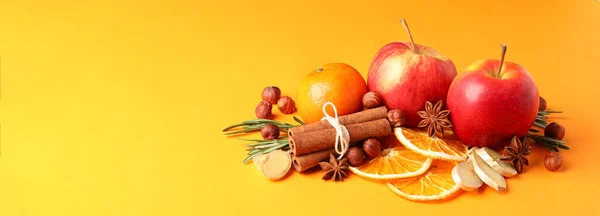 Ingredients Cooking Mulled Wine Orange Background — Stock Photo, Image