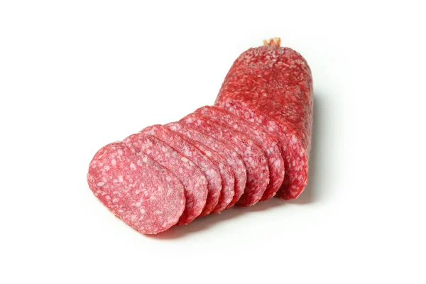 Snijworst Salami Geïsoleerd Witte Achtergrond — Stockfoto