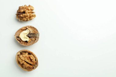 Beyaz arka planda ceviz kabuğu, üst görünüm