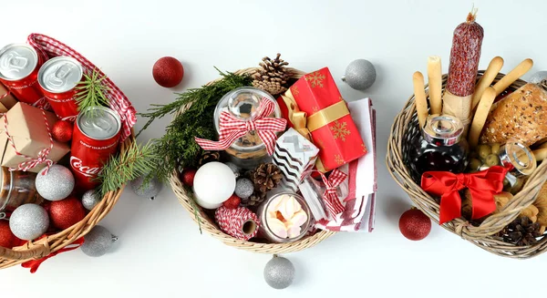 Odessa Ukraine November 2021 Concept Gift Christmas Basket White Background — Stock Photo, Image