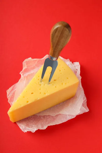 Concept Cooking Eating Hard Cheese Red Background — Stock Photo, Image