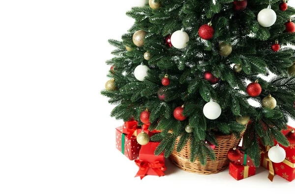 Komposition Mit Weihnachtsbaum Und Geschenken Isoliert Auf Weißem Hintergrund — Stockfoto