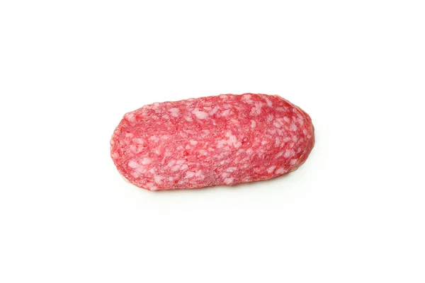 Affettare Salame Salsiccia Isolato Sfondo Bianco — Foto Stock