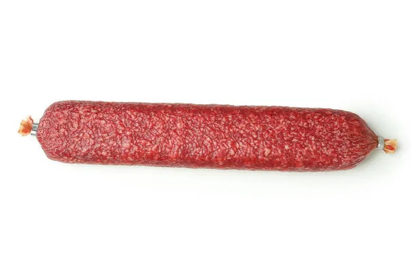 Leckere Wurstsalami Isoliert Auf Weißem Hintergrund — Stockfoto