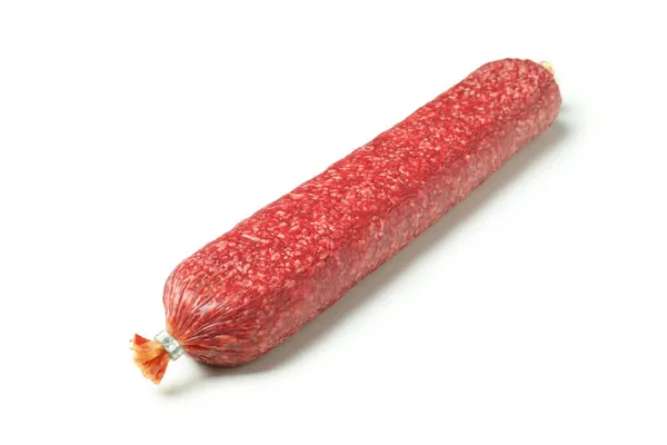 Leckere Wurstsalami Isoliert Auf Weißem Hintergrund — Stockfoto