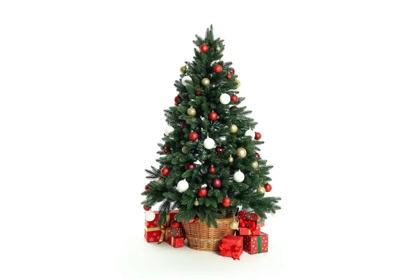 Komposition Mit Weihnachtsbaum Und Geschenken Isoliert Auf Weißem Hintergrund — Stockfoto