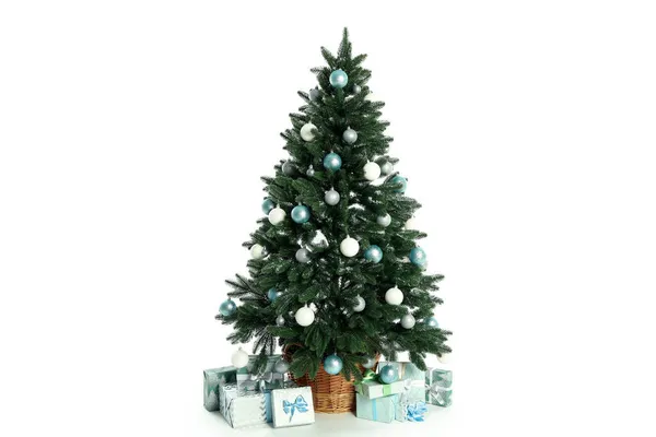 Komposition Mit Weihnachtsbaum Und Geschenken Isoliert Auf Weißem Hintergrund — Stockfoto