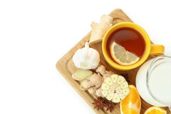 Konzept Der Behandlung Von Erkältungen Mit Honig Und Knoblauch Isoliert — Stockfoto