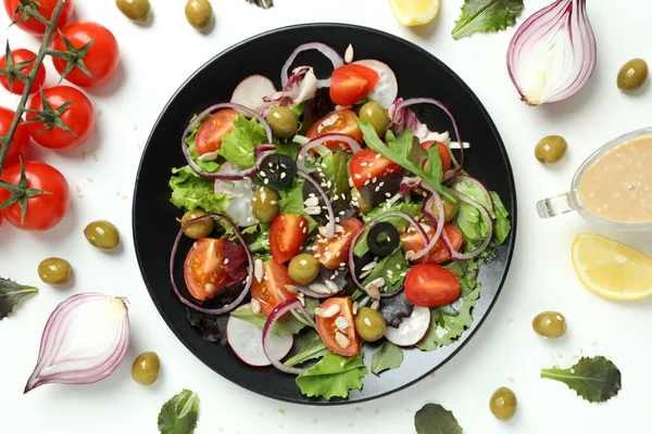 Conceito Comida Saborosa Com Salada Legumes Com Molho Tahini Fundo — Fotografia de Stock