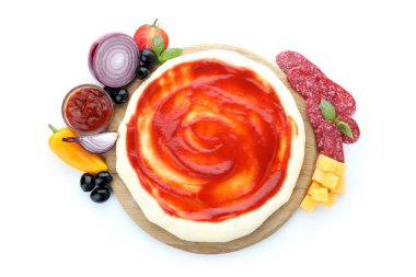Beyaz arka planda izole edilmiş pizza pişirme kavramı